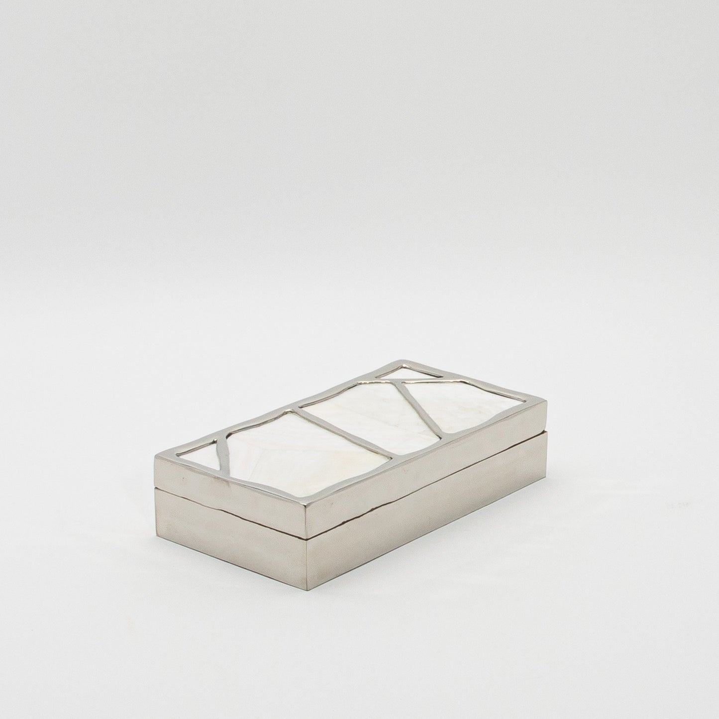 Modern Box in Mother of Pearl with Polished Stainless Steel by R&Y Augousti