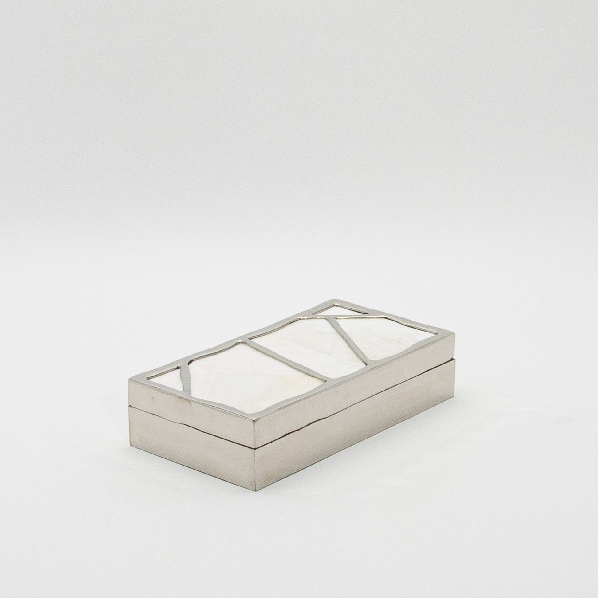 Modern Box in Mother of Pearl with Polished Stainless Steel by R&Y Augousti