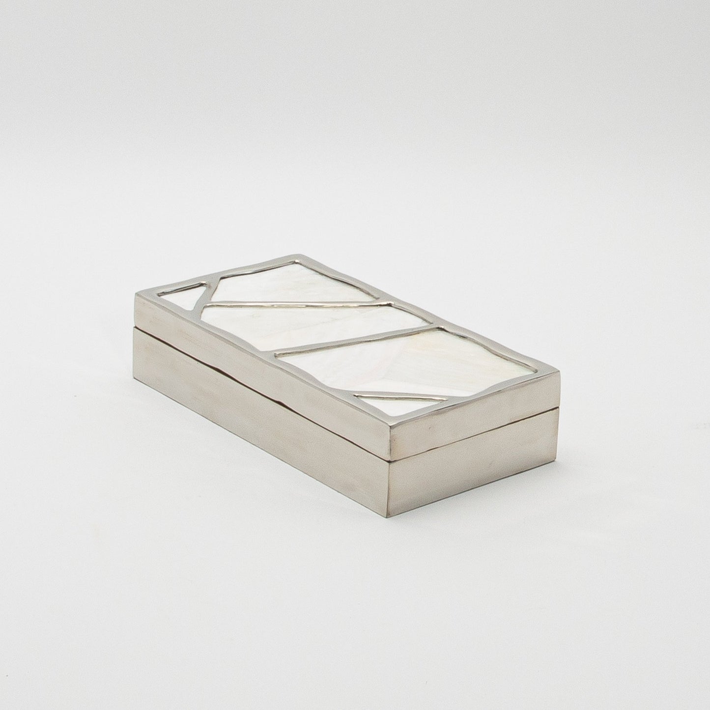 Modern Box in Mother of Pearl with Polished Stainless Steel by R&Y Augousti