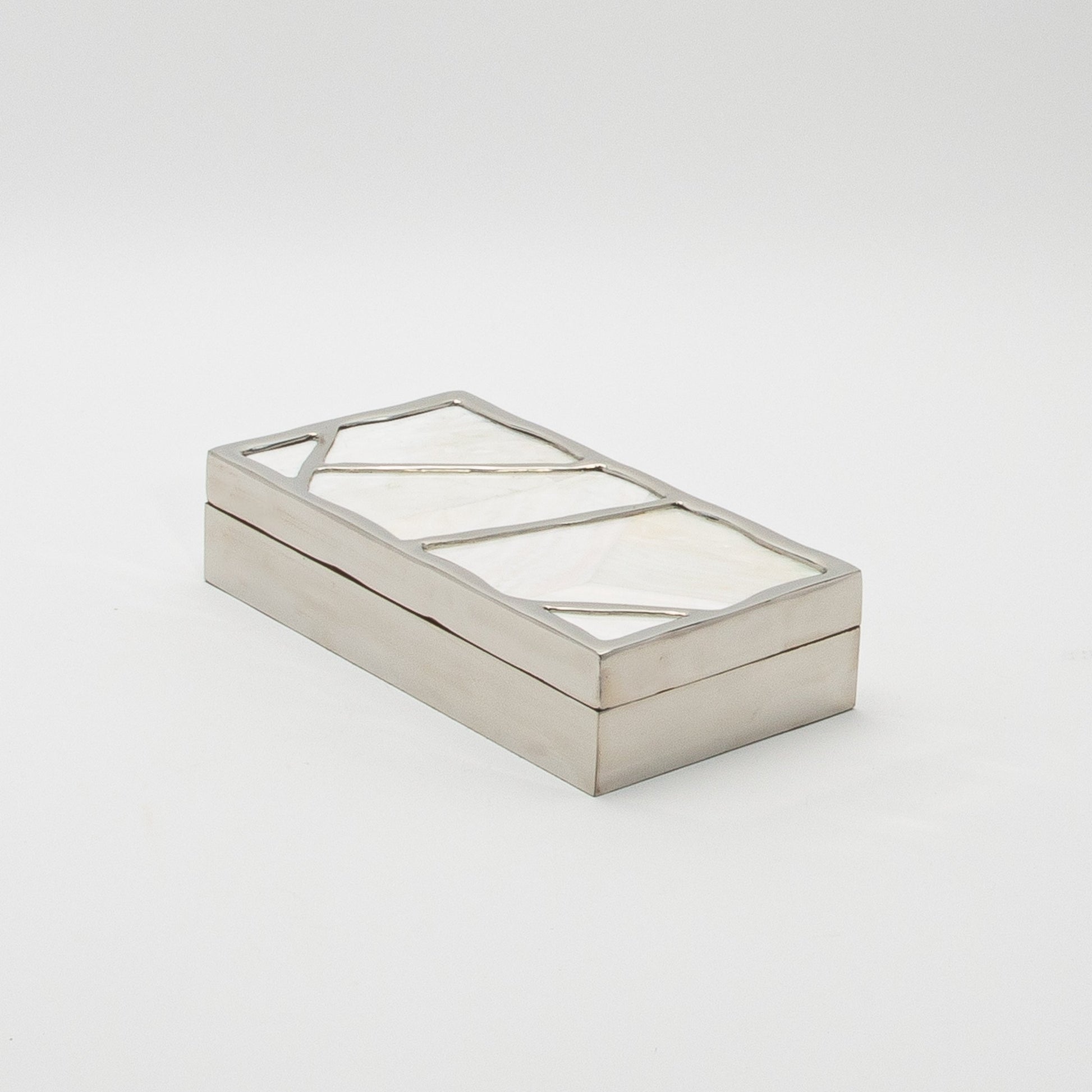 Modern Box in Mother of Pearl with Polished Stainless Steel by R&Y Augousti
