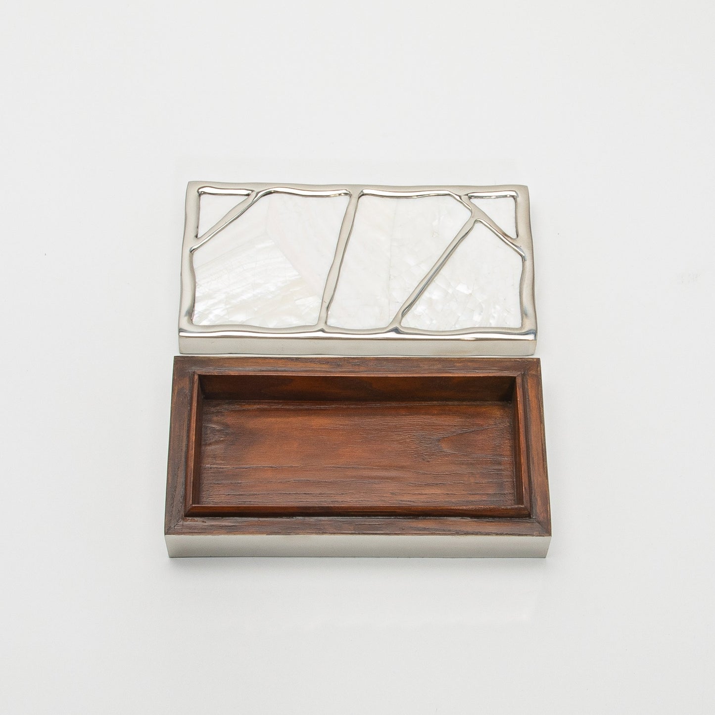 Modern Box in Mother of Pearl with Polished Stainless Steel by R&Y Augousti