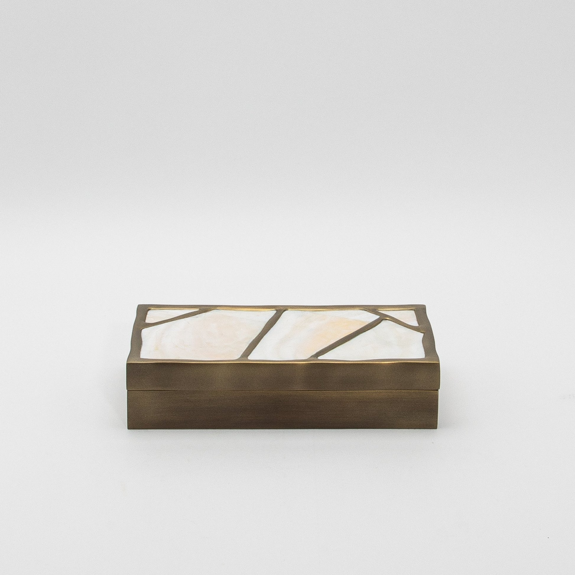 Modern Box in Mother of Pearl with Bronze Patina Brass by R&Y Augousti