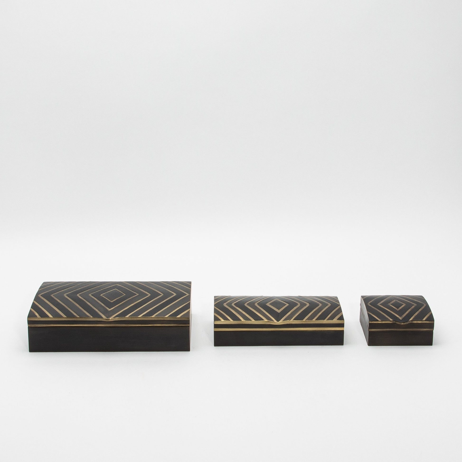 Set of 3 Boxes in Black Oak with Brass Details by R&Y Augousti