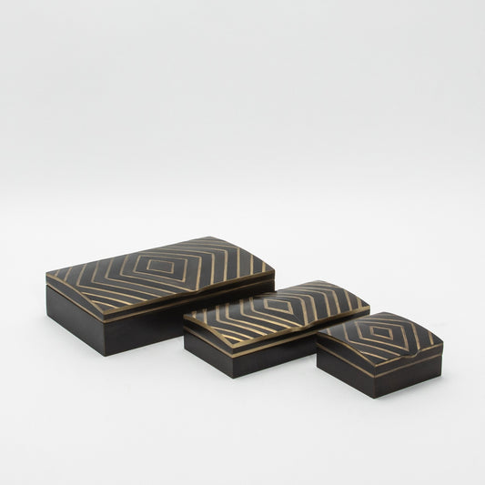 Set of 3 Boxes in Black Oak with Brass Details by R&Y Augousti