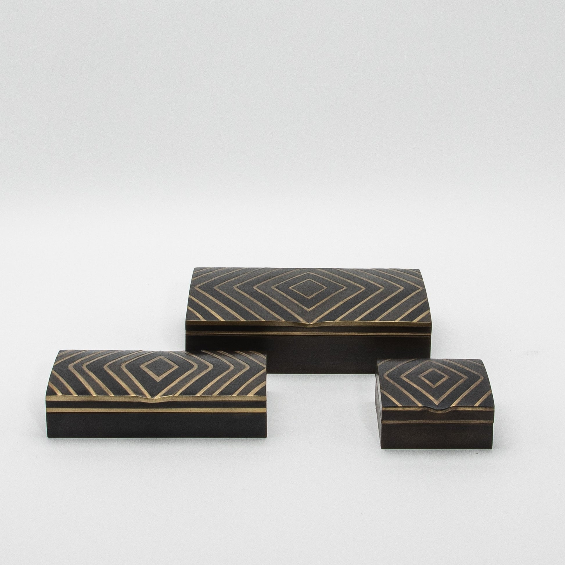 Set of 3 Boxes in Black Oak with Brass Details by R&Y Augousti