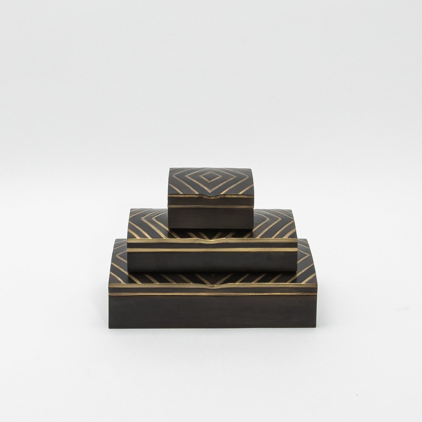 Set of 3 Boxes in Black Oak with Brass Details by R&Y Augousti