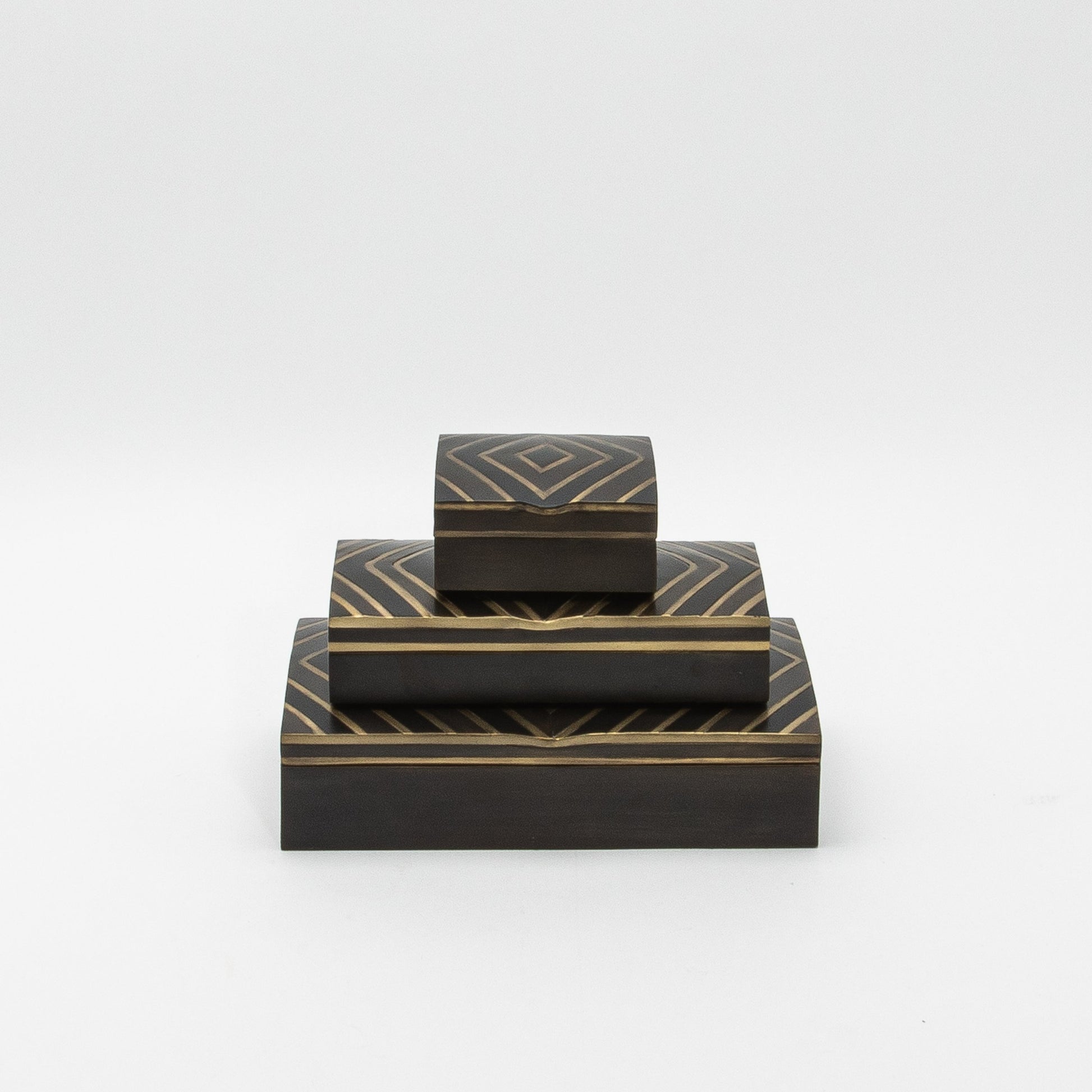 Set of 3 Boxes in Black Oak with Brass Details by R&Y Augousti