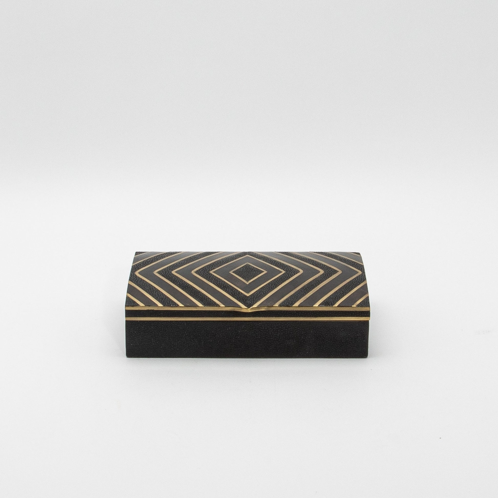 Set of 3 Boxes in Black Oak with Black Shell and Brass Details by R&Y Augousti