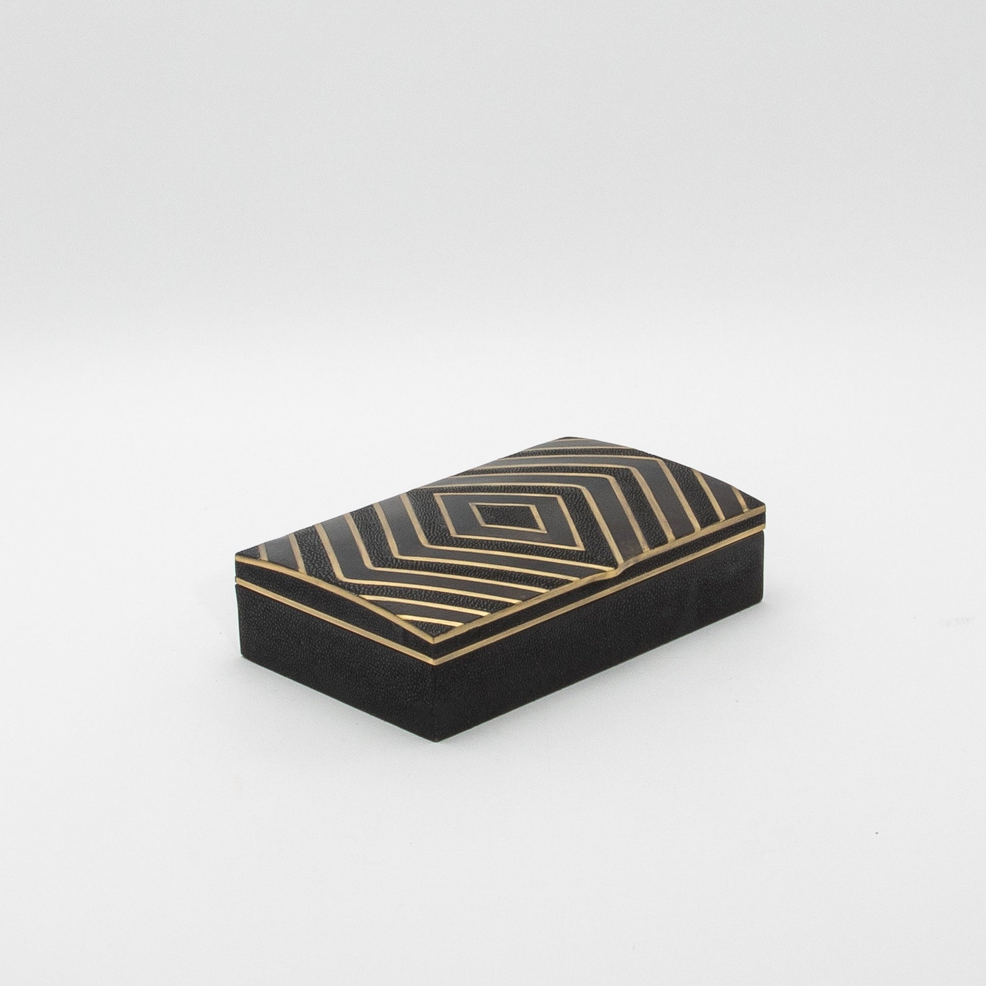Set of 3 Boxes in Black Oak with Black Shell and Brass Details by R&Y Augousti