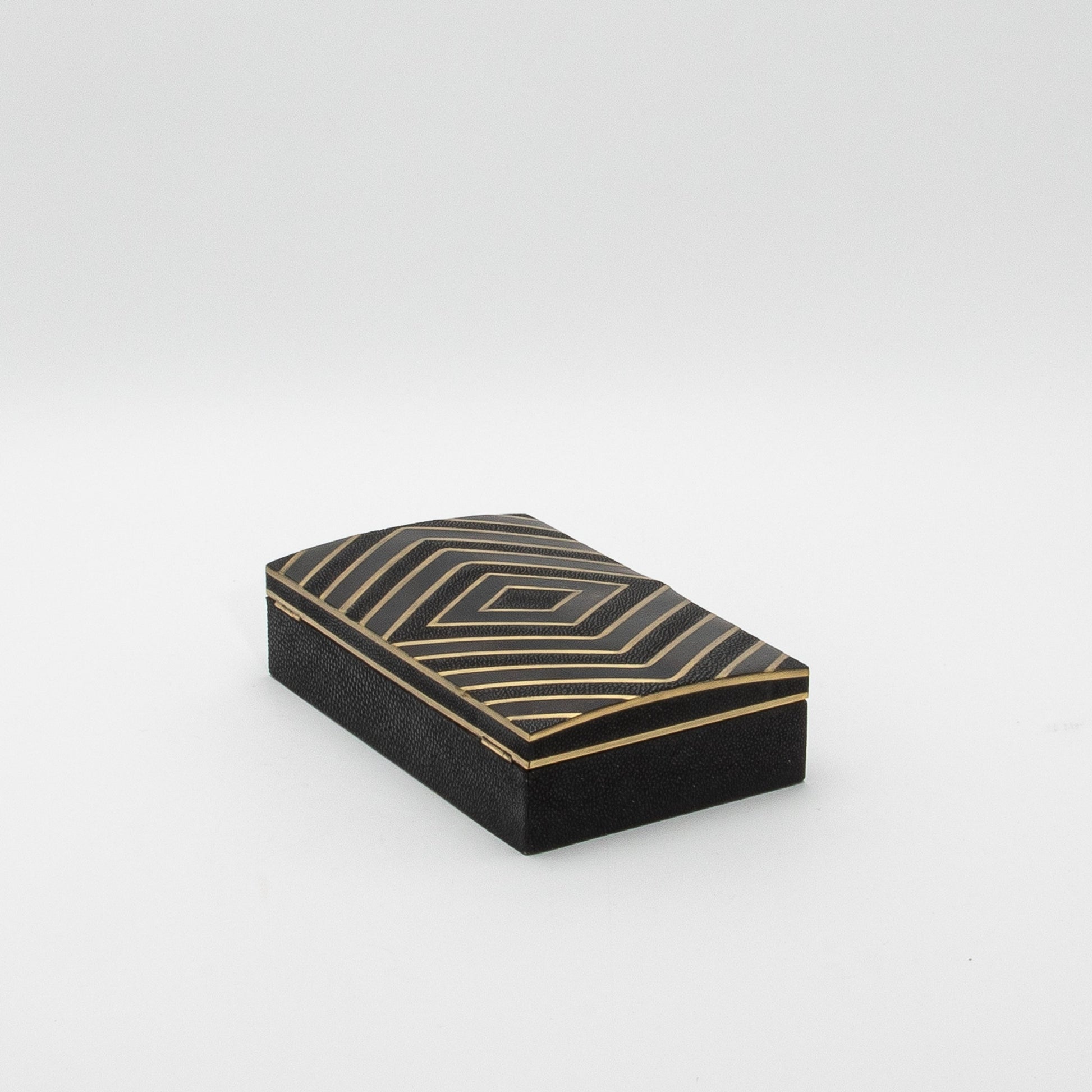 Set of 3 Boxes in Black Oak with Black Shell and Brass Details by R&Y Augousti