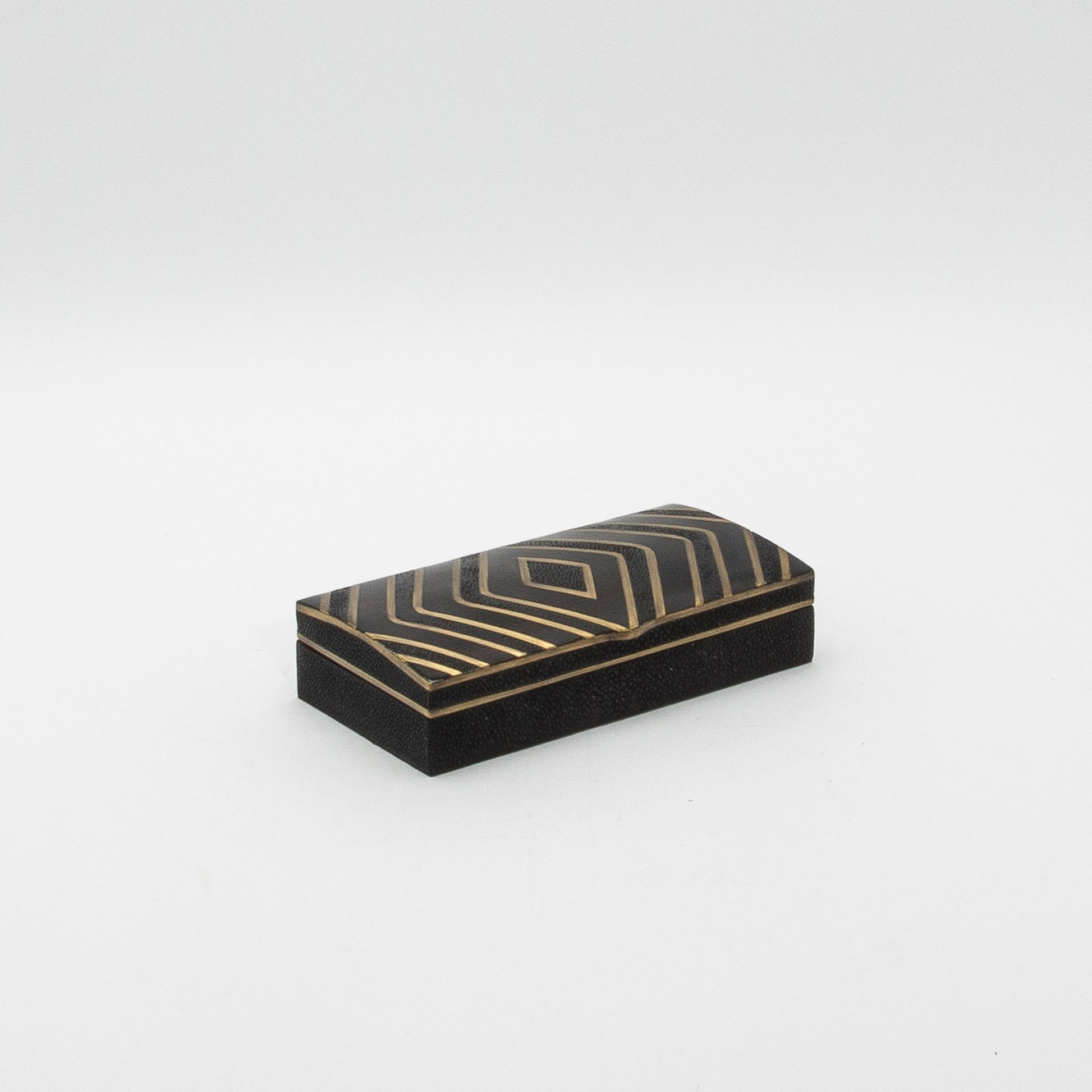 Set of 3 Boxes in Black Oak with Black Shell and Brass Details by R&Y Augousti