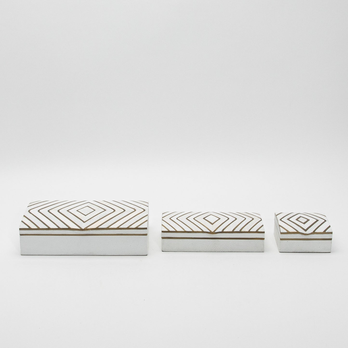 Set of 3 Shagreen Boxes with Mother of Pearl and Brass Details by R&Y Augousti