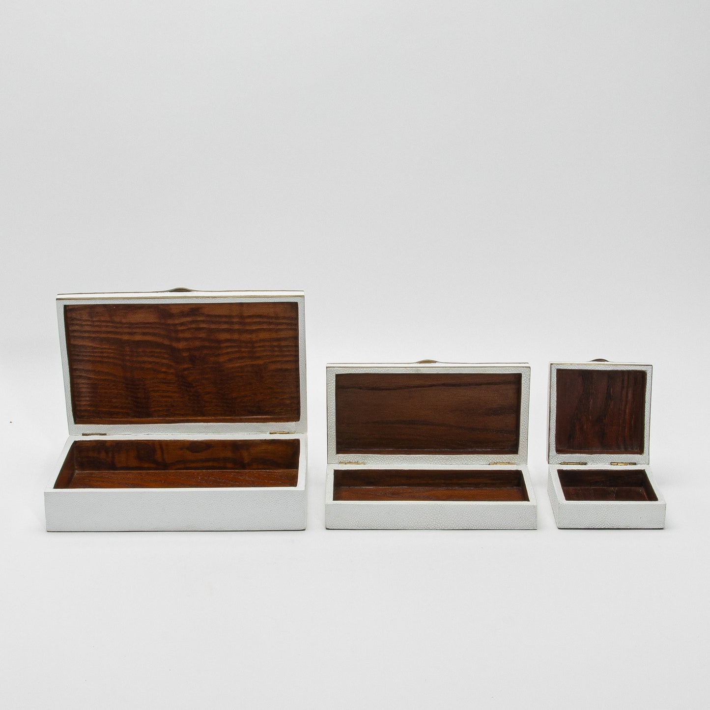 Set of 3 Shagreen Boxes with Mother of Pearl and Brass Details by R&Y Augousti