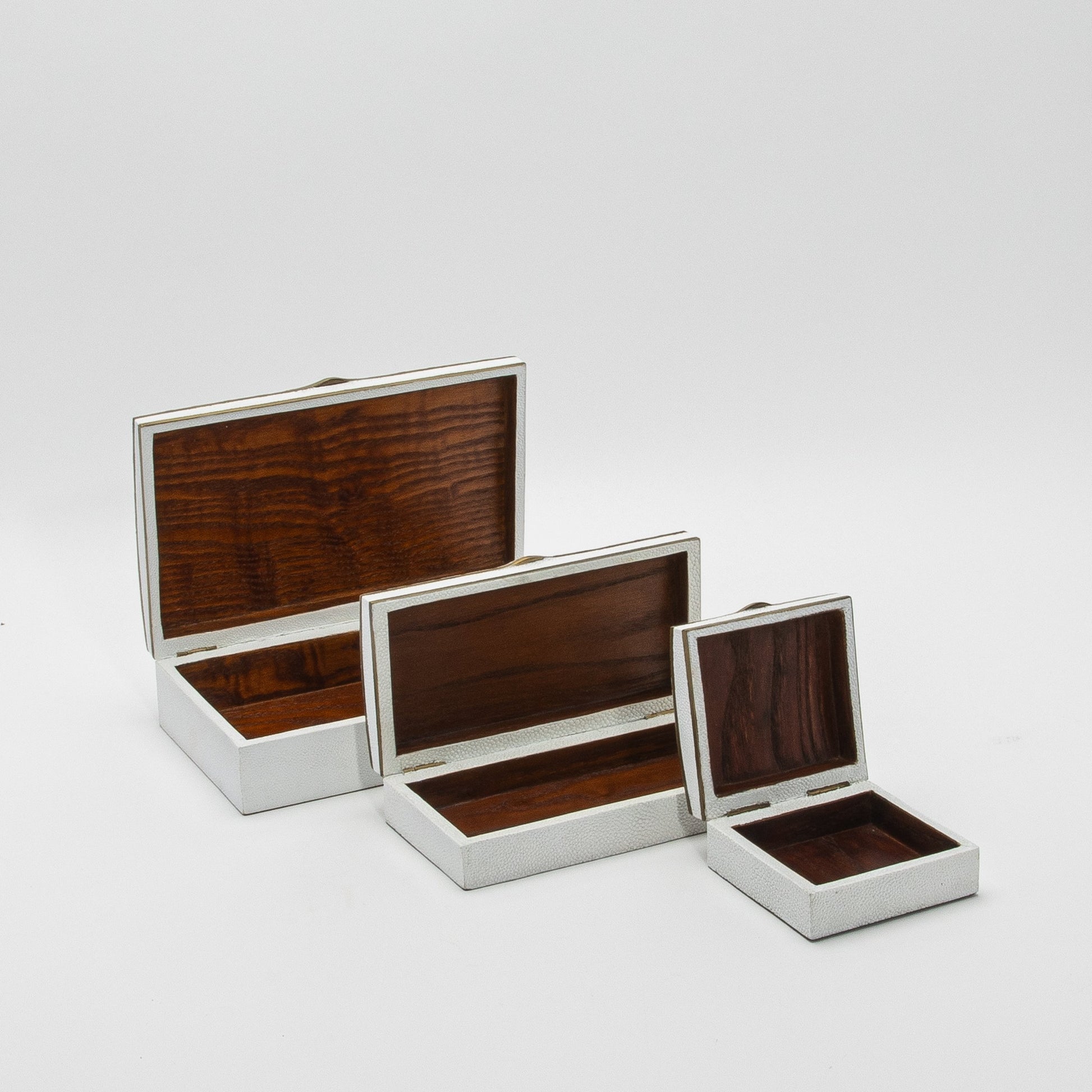 Set of 3 Shagreen Boxes with Mother of Pearl and Brass Details by R&Y Augousti