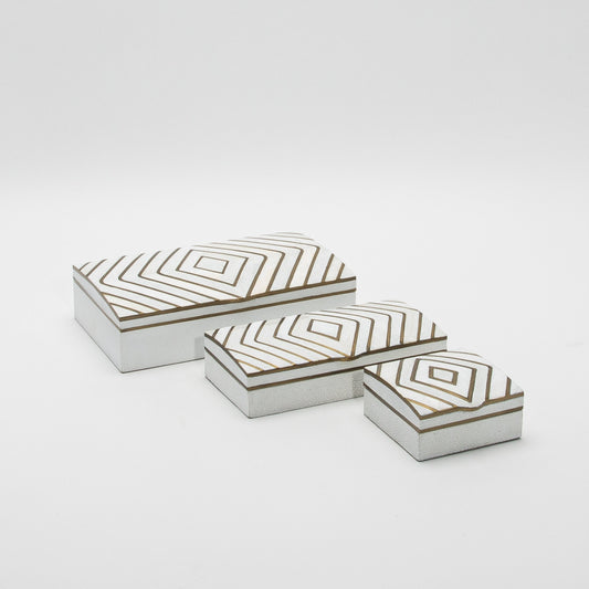 Set of 3 Shagreen Boxes with Mother of Pearl and Brass Details by R&Y Augousti