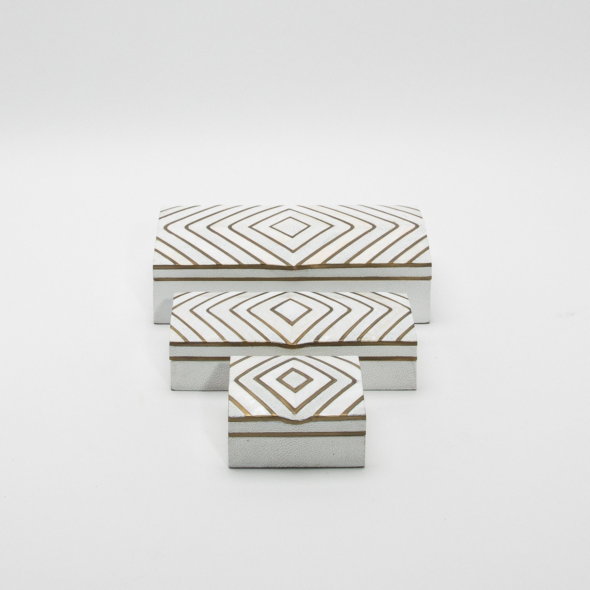 Set of 3 Shagreen Boxes with Mother of Pearl and Brass Details by R&Y Augousti