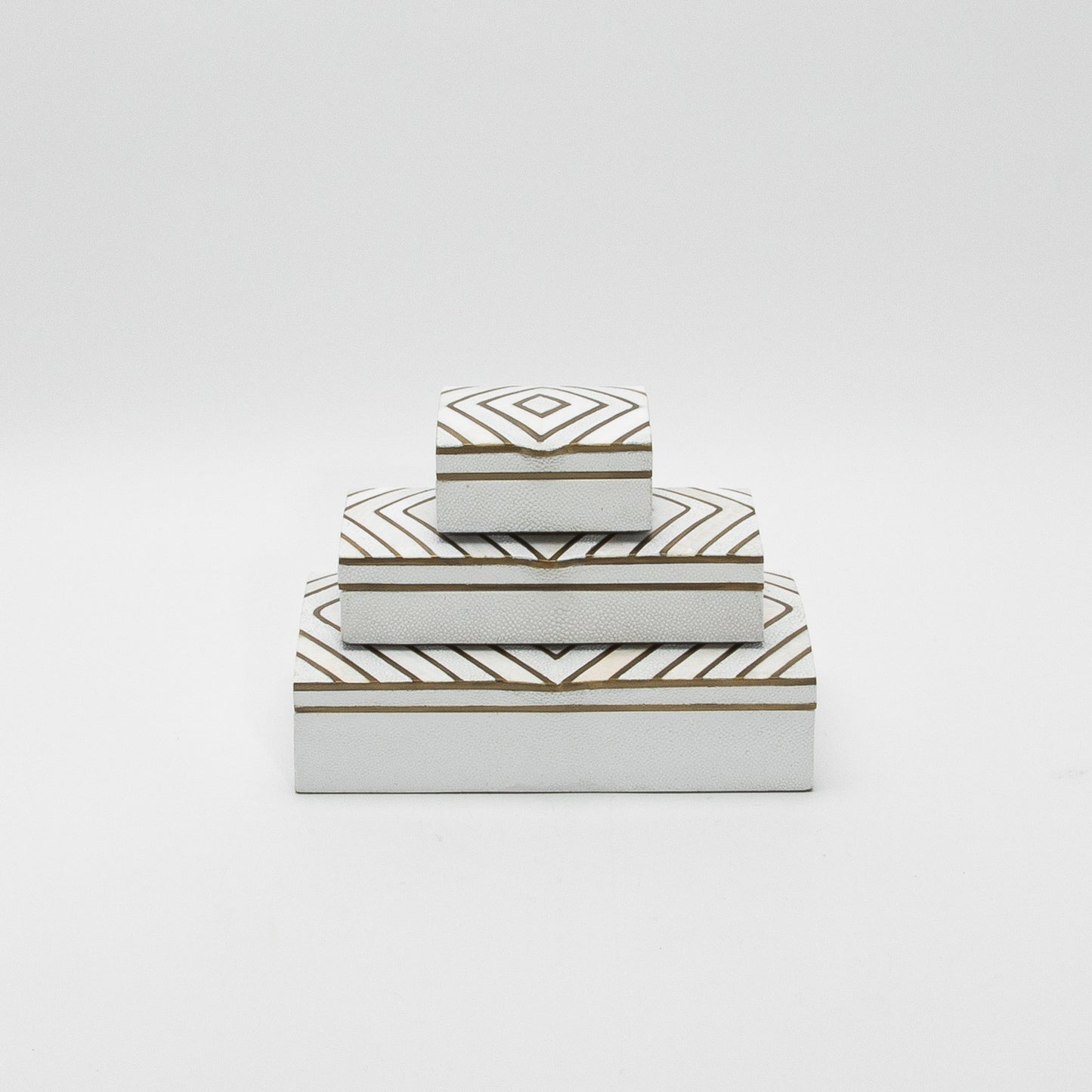 Set of 3 Shagreen Boxes with Mother of Pearl and Brass Details by R&Y Augousti
