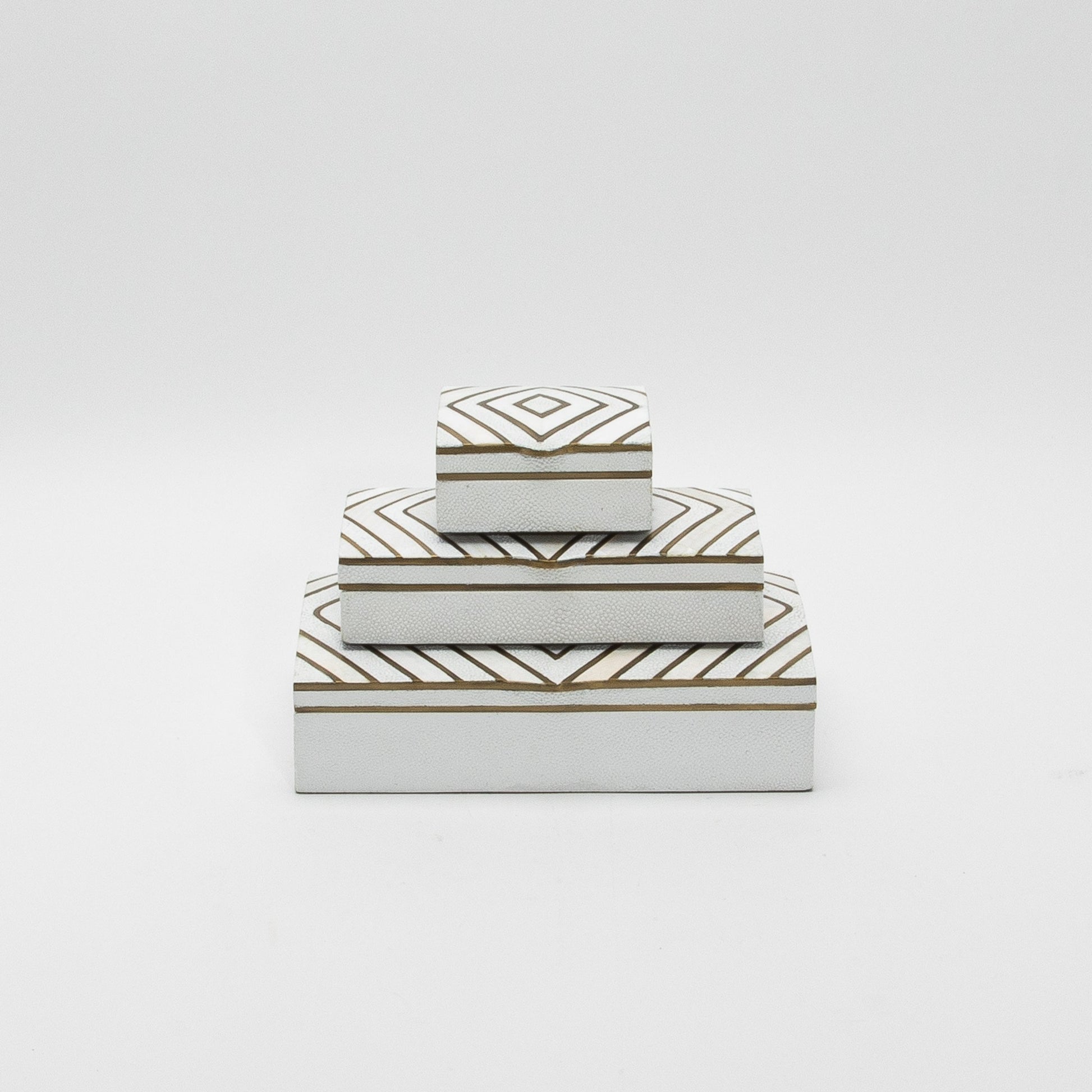 Set of 3 Shagreen Boxes with Mother of Pearl and Brass Details by R&Y Augousti