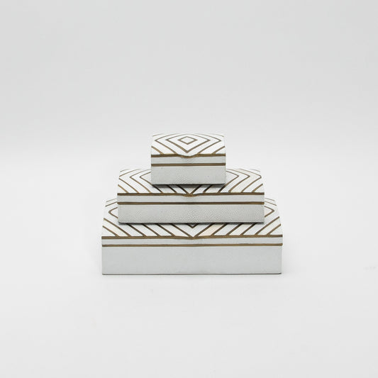 Set of 3 Shagreen Boxes with Mother of Pearl and Brass Details by R&Y Augousti