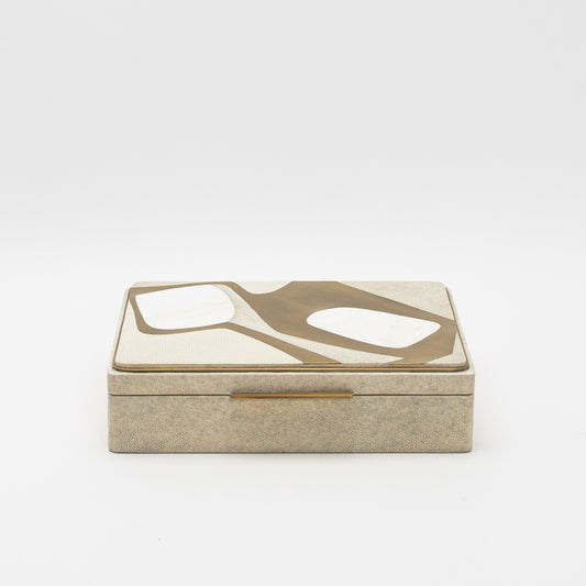 Jewelry Box in Shagreen with Mother of Pearl and Brass Details by R&Y Augousti