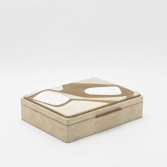 Jewelry Box in Shagreen with Mother of Pearl and Brass Details by R&Y Augousti