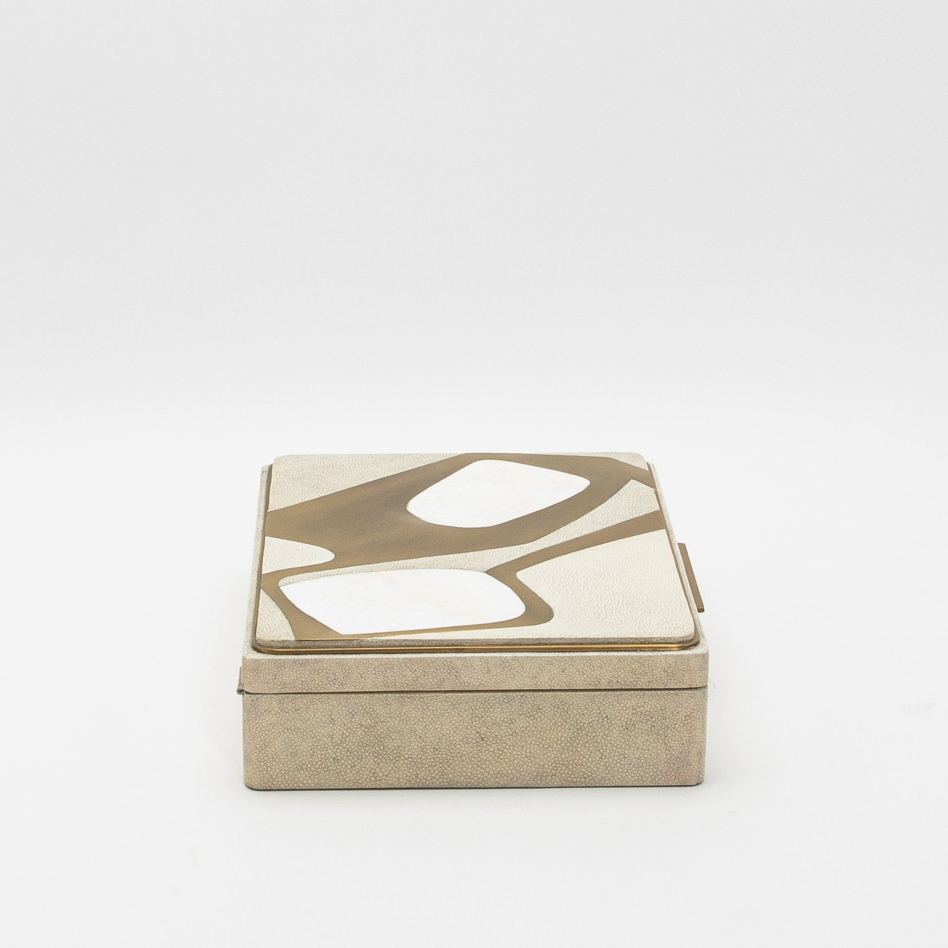 Jewelry Box in Shagreen with Mother of Pearl and Brass Details by R&Y Augousti