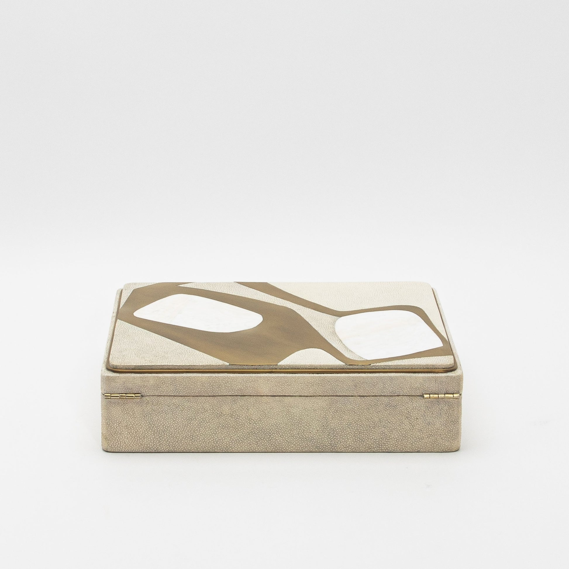 Jewelry Box in Shagreen with Mother of Pearl and Brass Details by R&Y Augousti