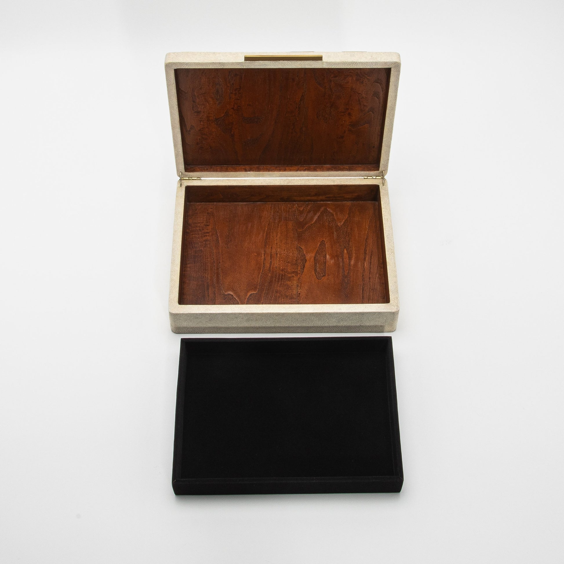 Jewelry Box in Shagreen with Mother of Pearl and Brass Details by R&Y Augousti