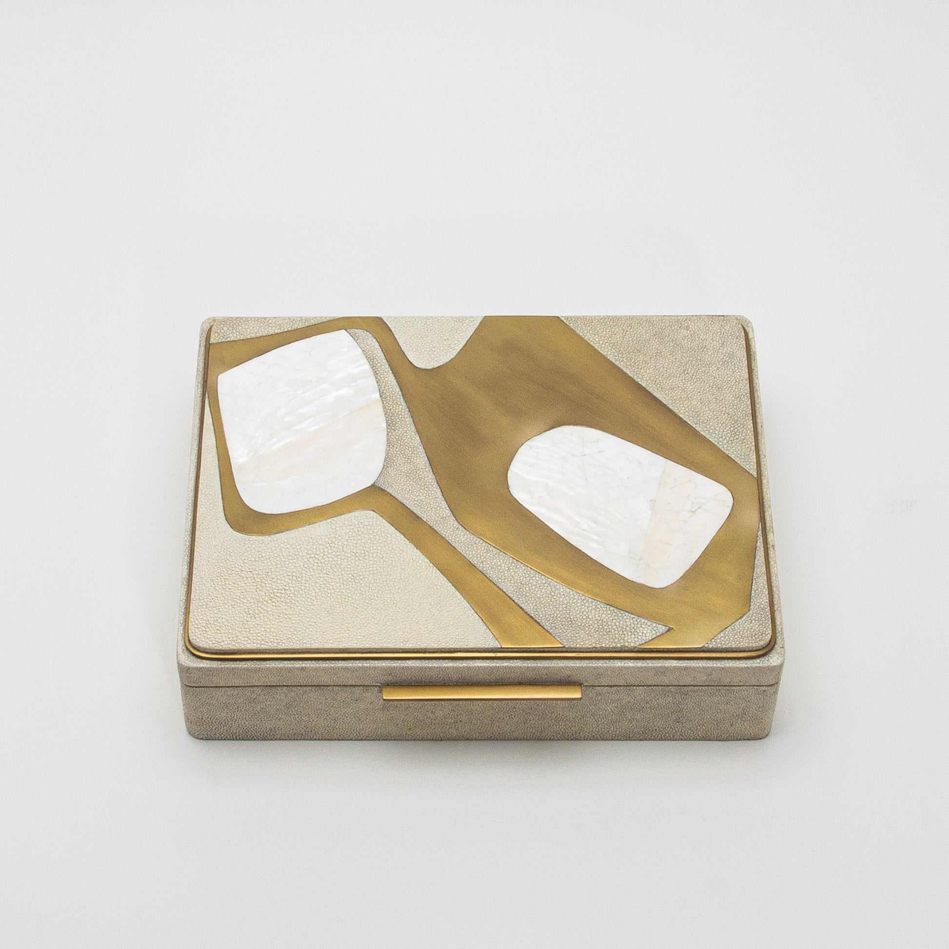 Jewelry Box in Shagreen with Mother of Pearl and Brass Details by R&Y Augousti