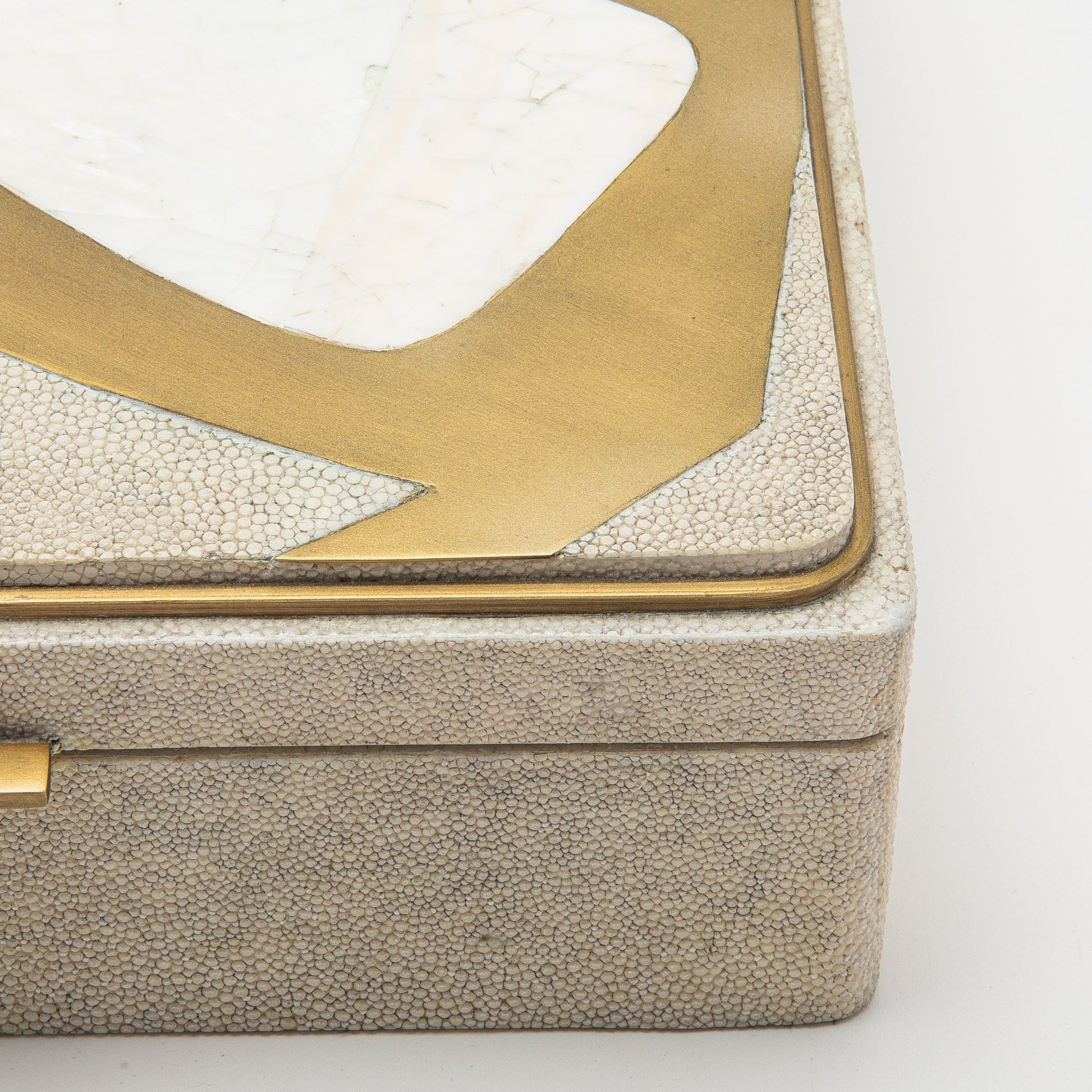 Jewelry Box in Shagreen with Mother of Pearl and Brass Details by R&Y Augousti