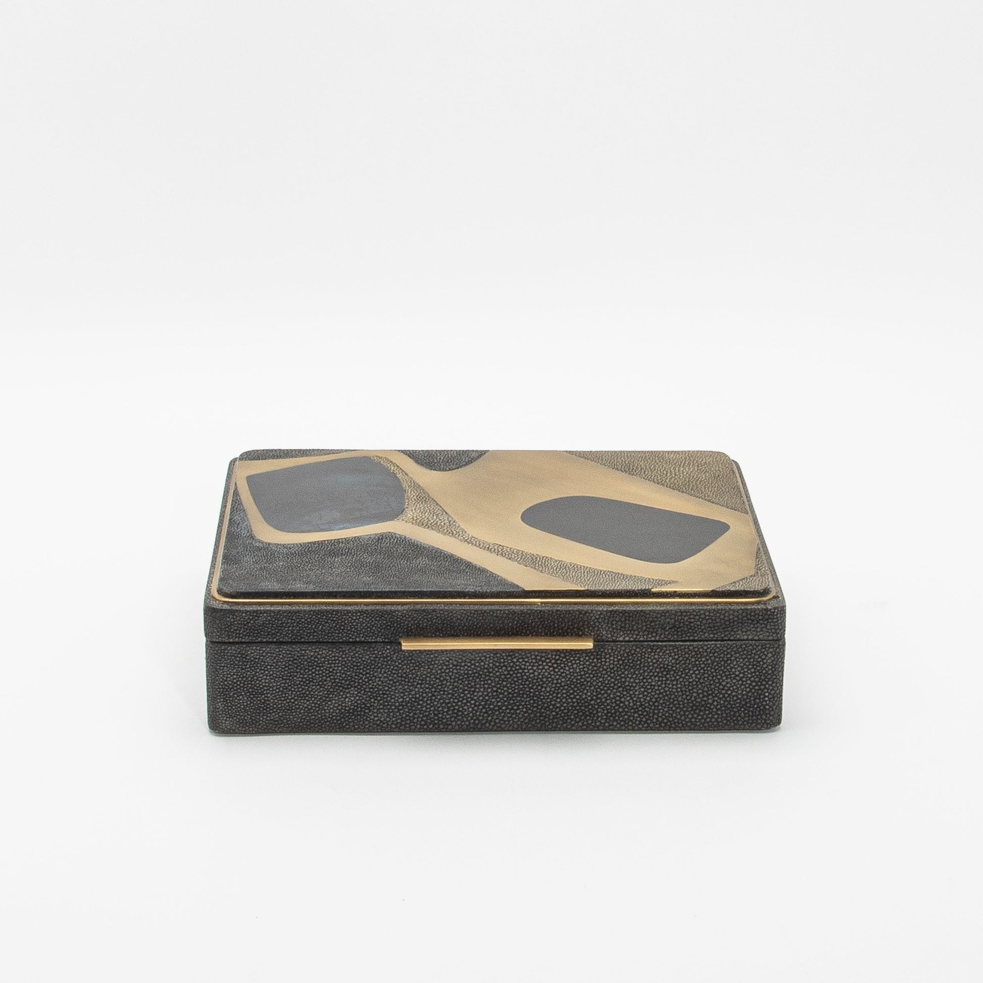 Jewelry Box in Shagreen with Mother of Pearl and Brass Details by R&Y Augousti