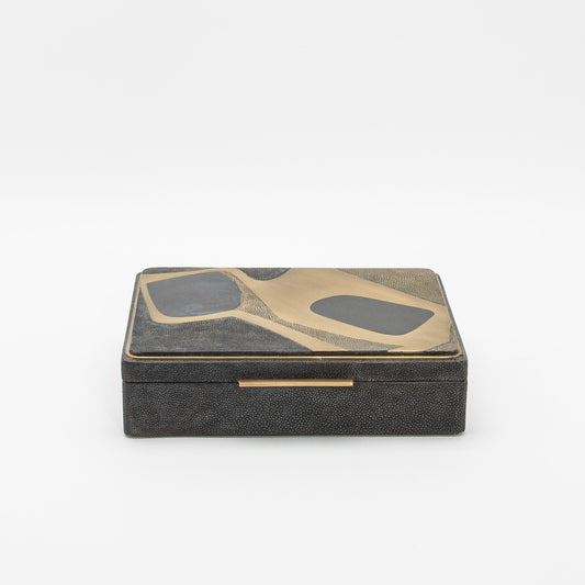 Jewelry Box in Shagreen with Mother of Pearl and Brass Details by R&Y Augousti