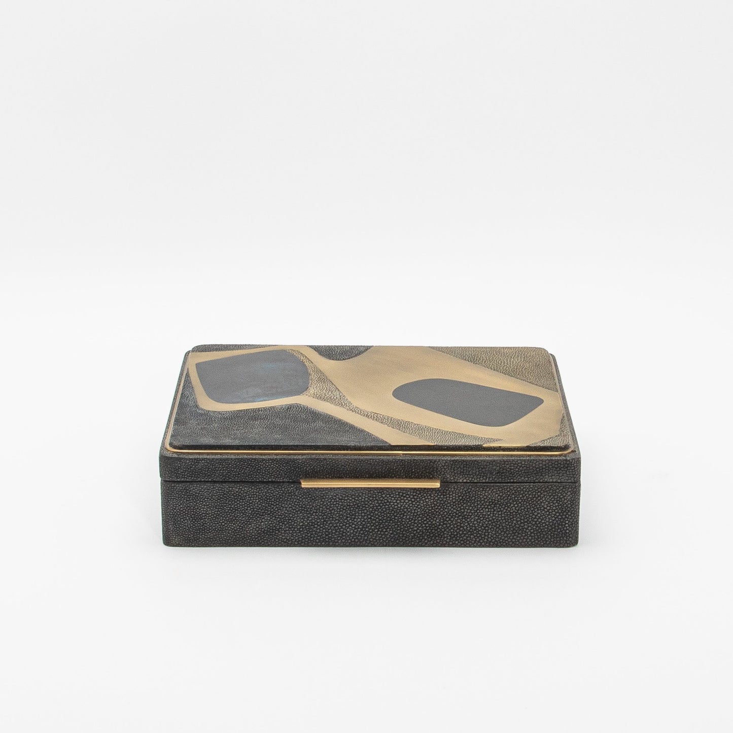 Jewelry Box in Shagreen with Mother of Pearl and Brass Details by R&Y Augousti