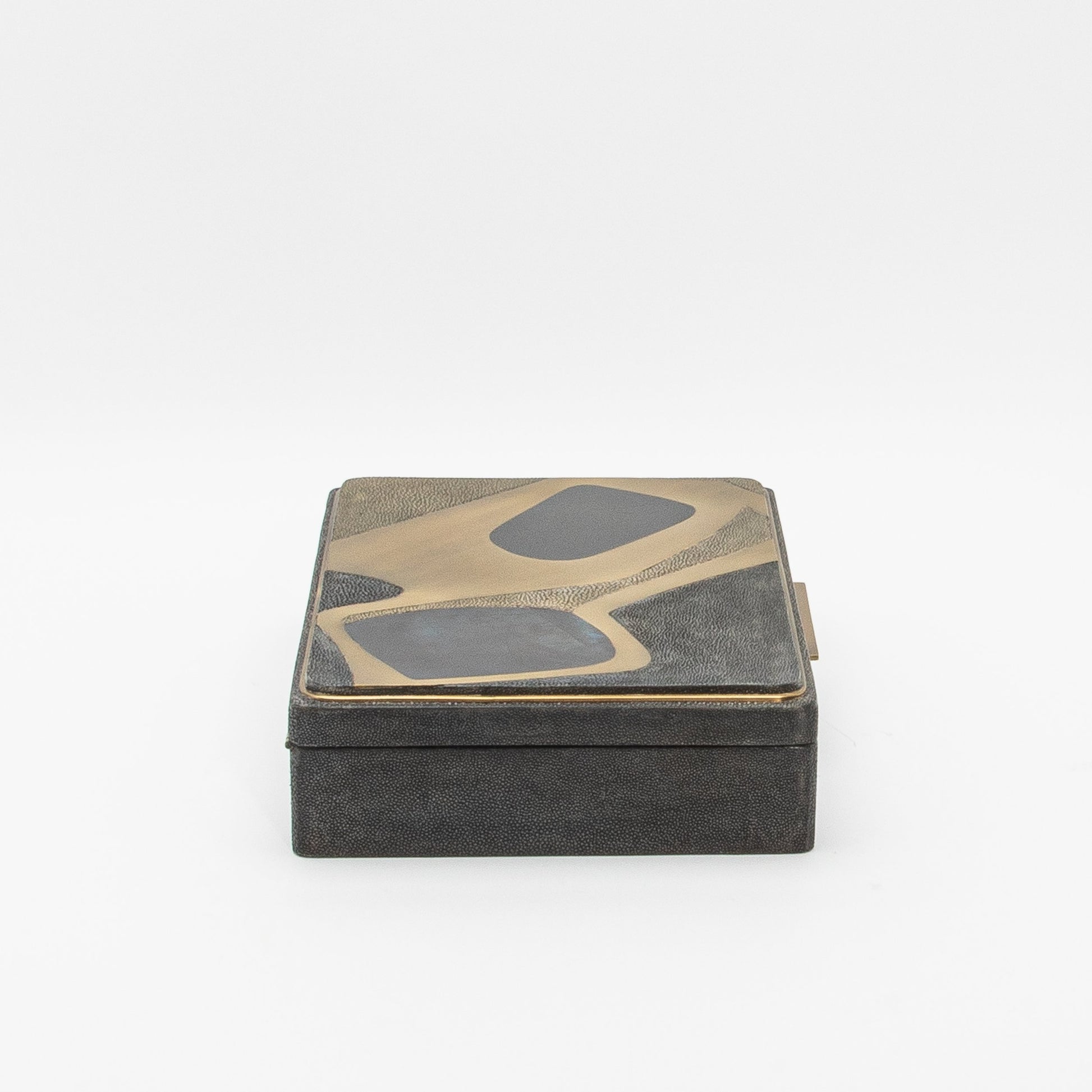 Jewelry Box in Shagreen with Mother of Pearl and Brass Details by R&Y Augousti
