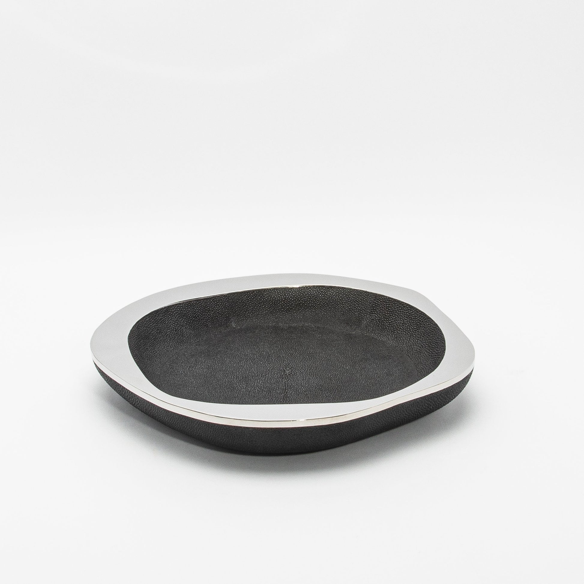 Bowl in Black Shagreen with Stainless Steel Details by R&Y Augousti