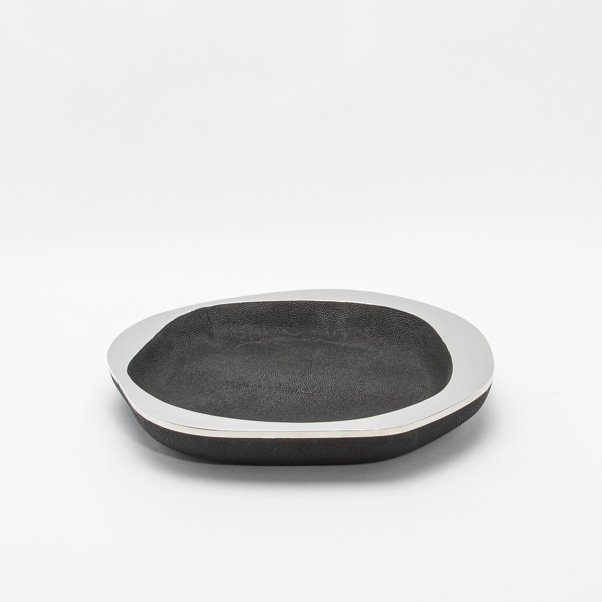 Bowl in Black Shagreen with Stainless Steel Details by R&Y Augousti