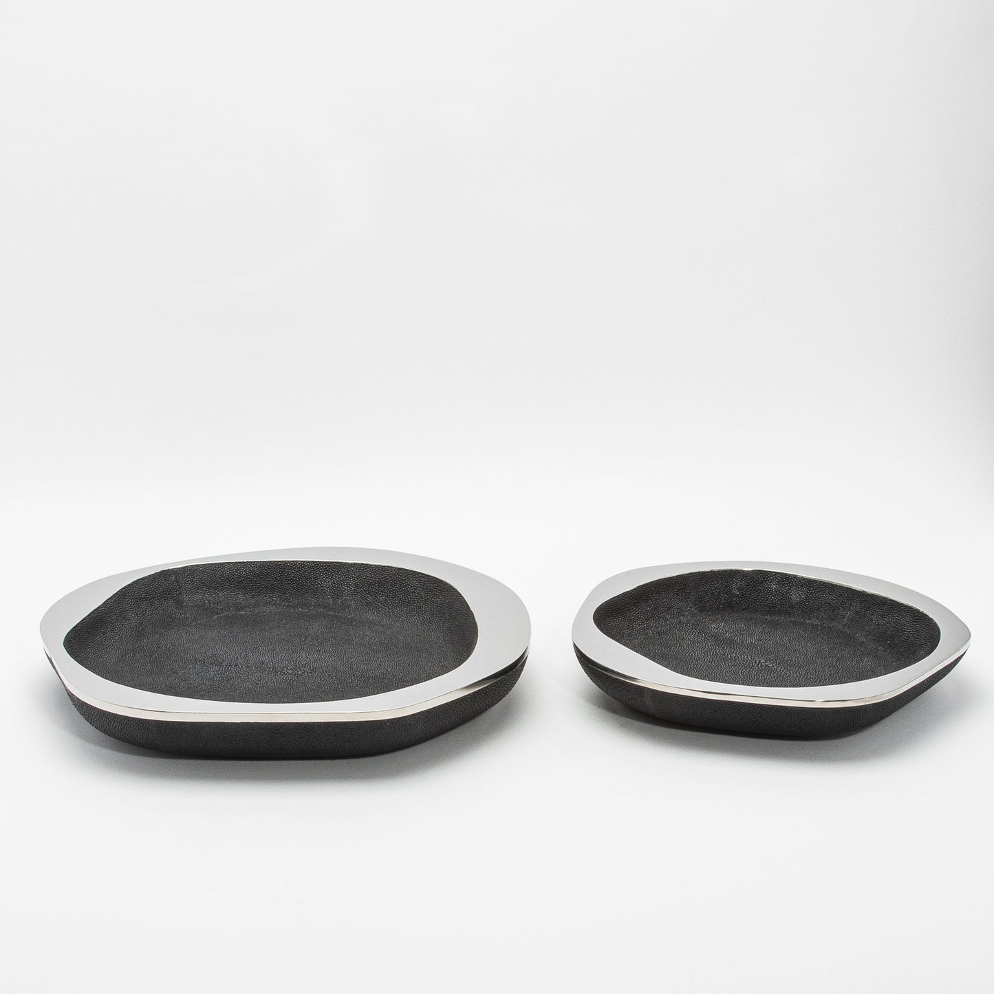 Bowl in Black Shagreen with Stainless Steel Details by R&Y Augousti