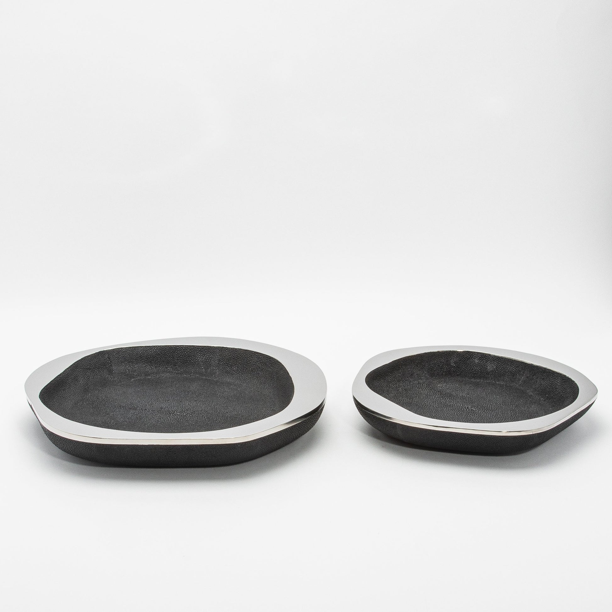 Bowl in Black Shagreen with Stainless Steel Details by R&Y Augousti