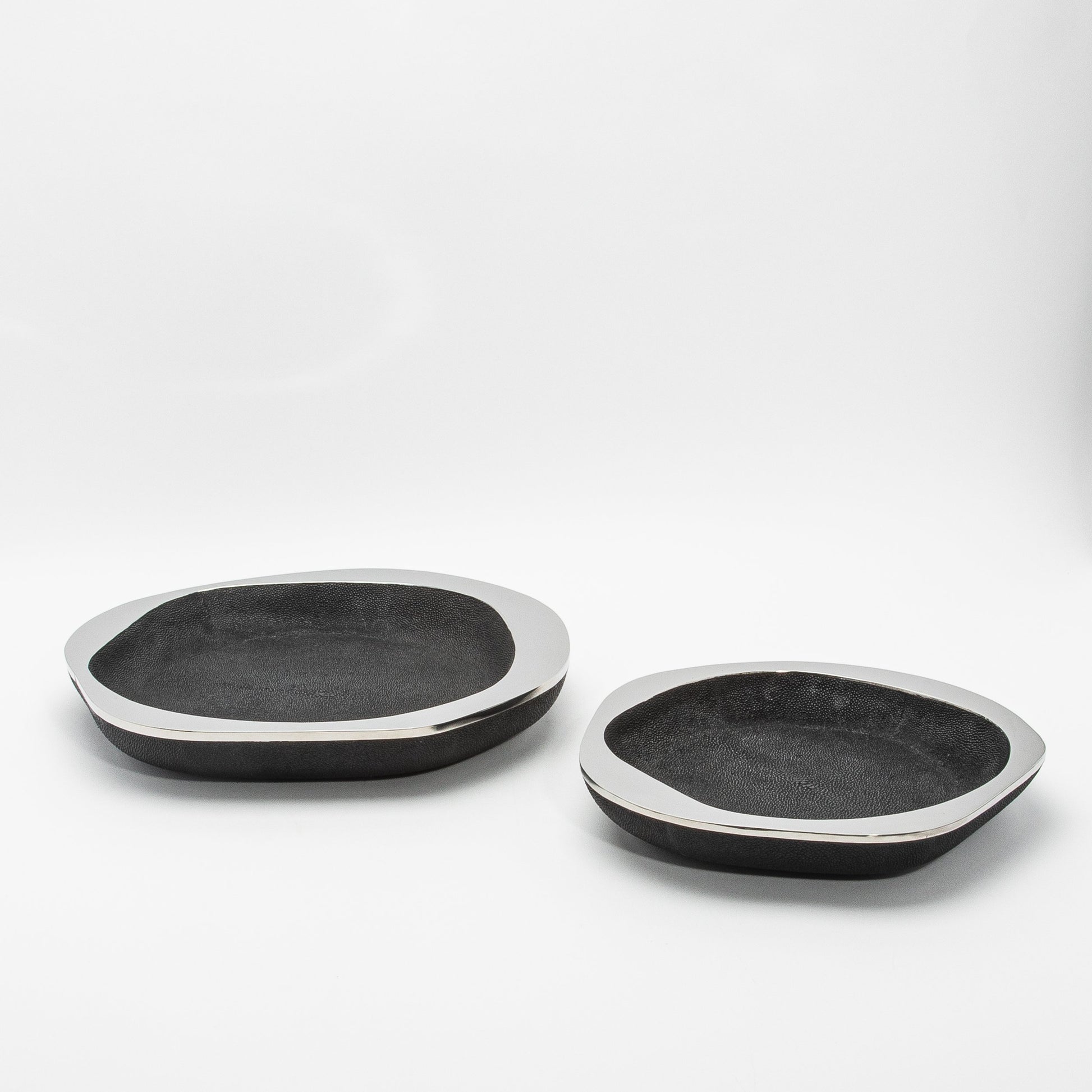 Bowl in Black Shagreen with Stainless Steel Details by R&Y Augousti