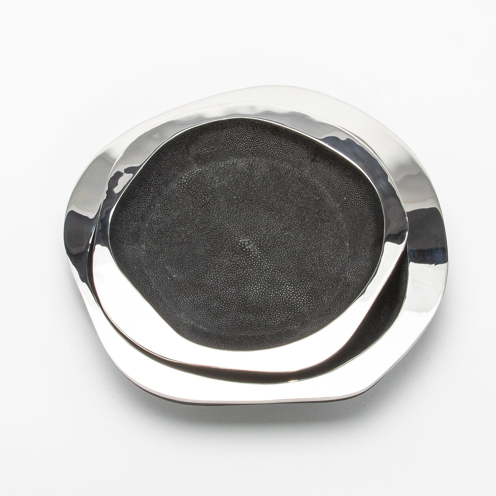 Bowl in Black Shagreen with Stainless Steel Details by R&Y Augousti