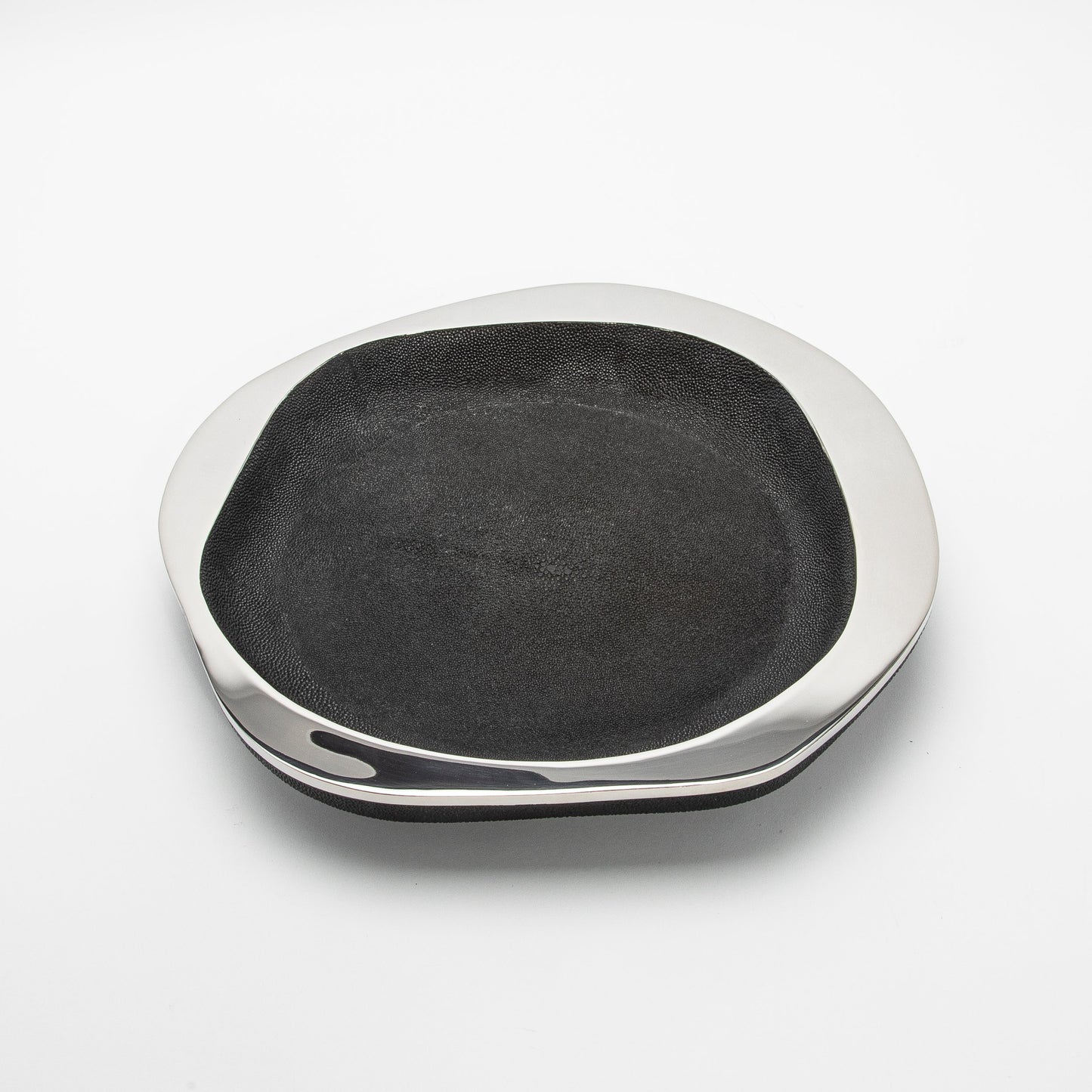 Bowl in Black Shagreen with Stainless Steel Details by R&Y Augousti