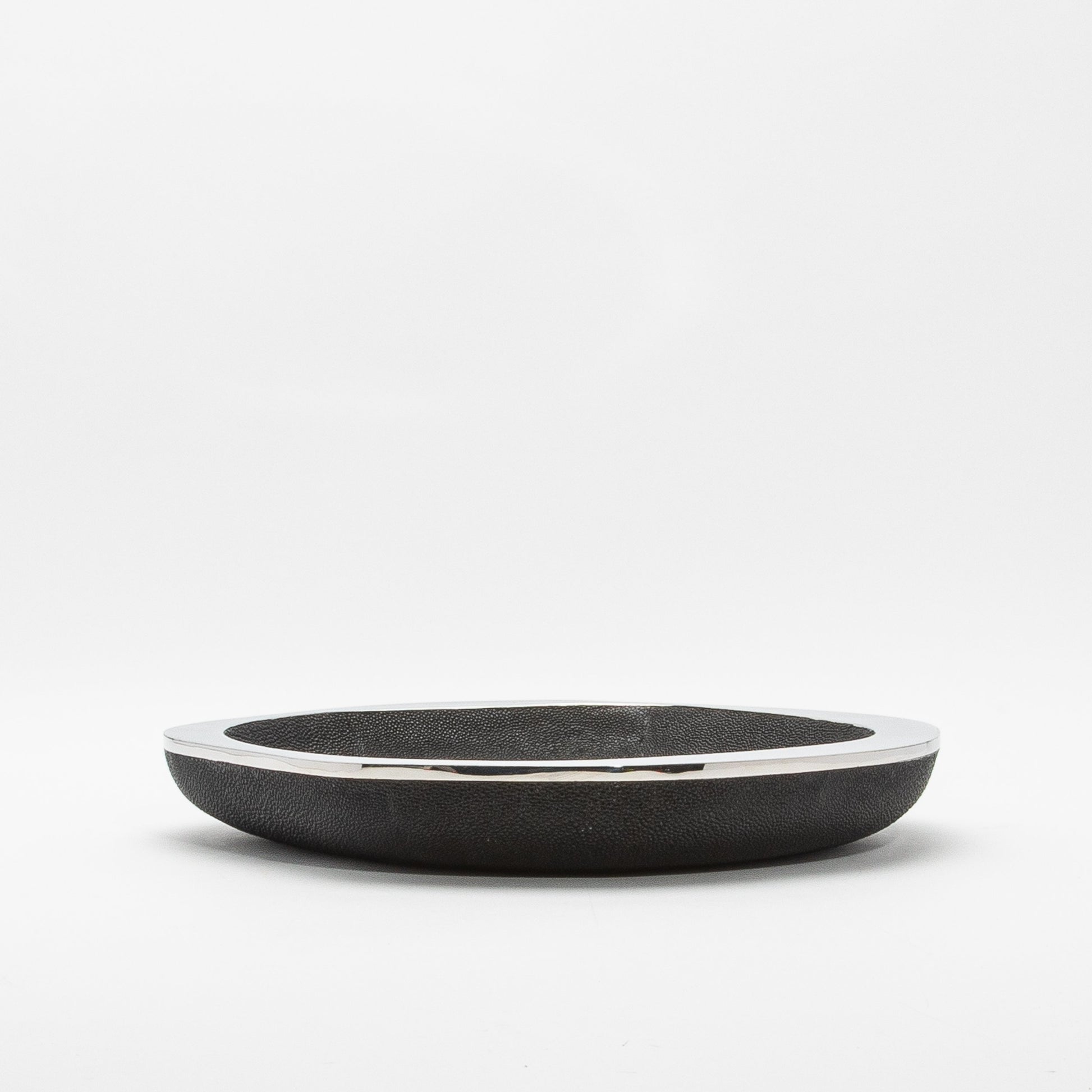 Bowl in Black Shagreen with Stainless Steel Details by R&Y Augousti