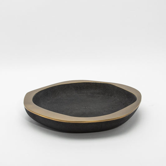 Bowl in Black Shagreen with Bronze Patina Brass Details by R&Y Augousti