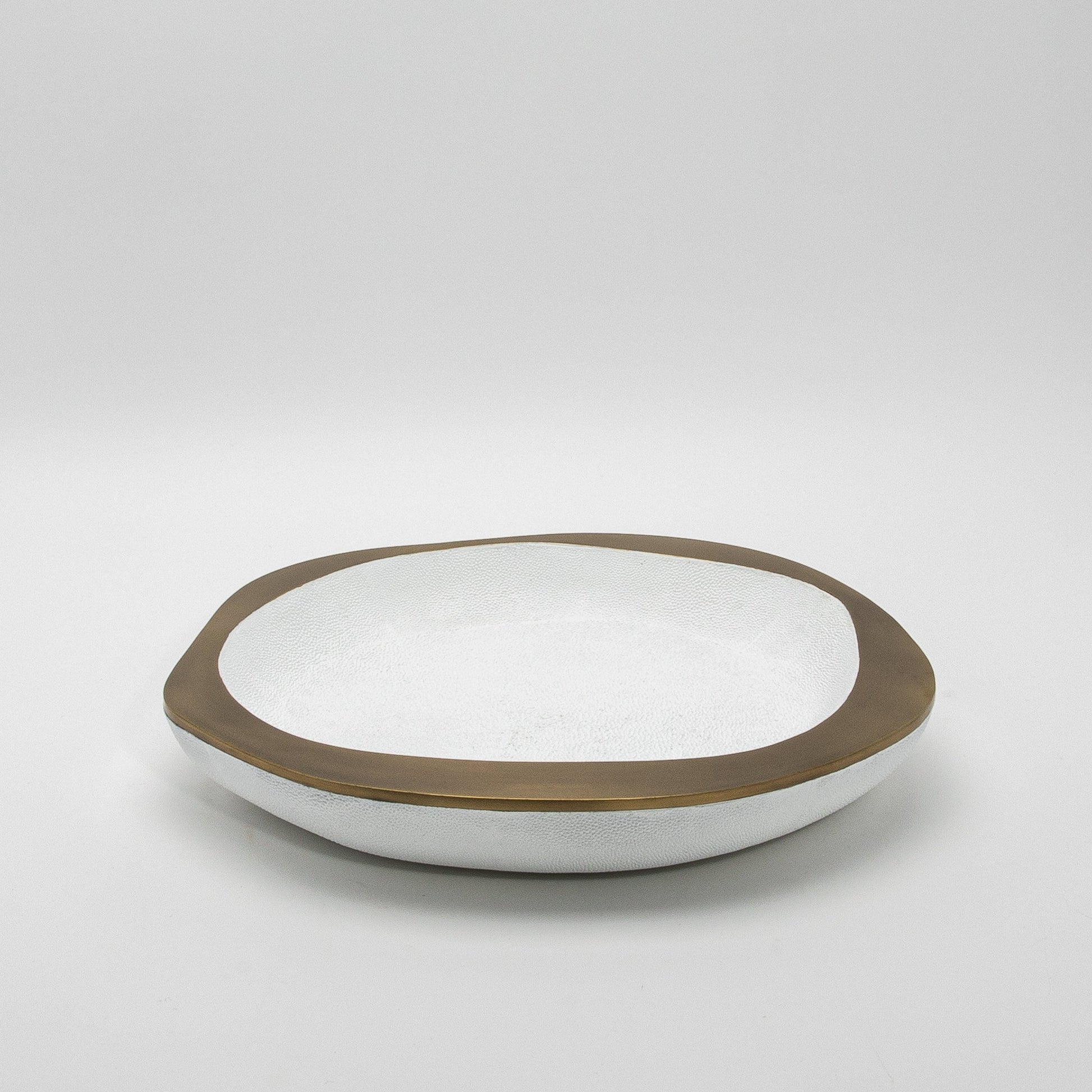 Bowl in White Shagreen with Bronze Patina Brass Details R&Y Augousti
