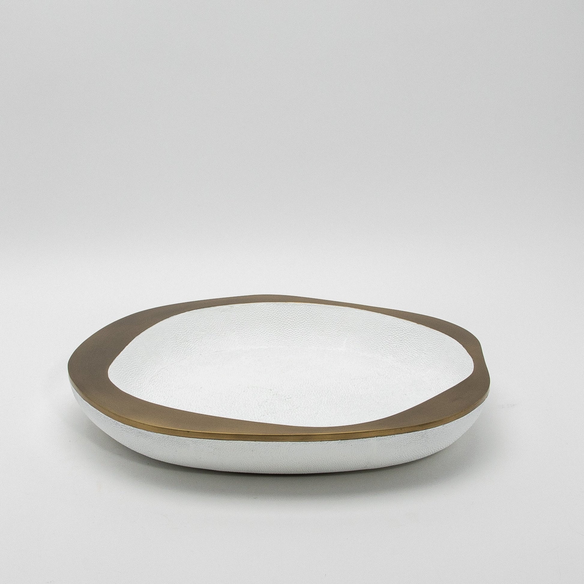 Bowl in White Shagreen with Bronze Patina Brass Details R&Y Augousti