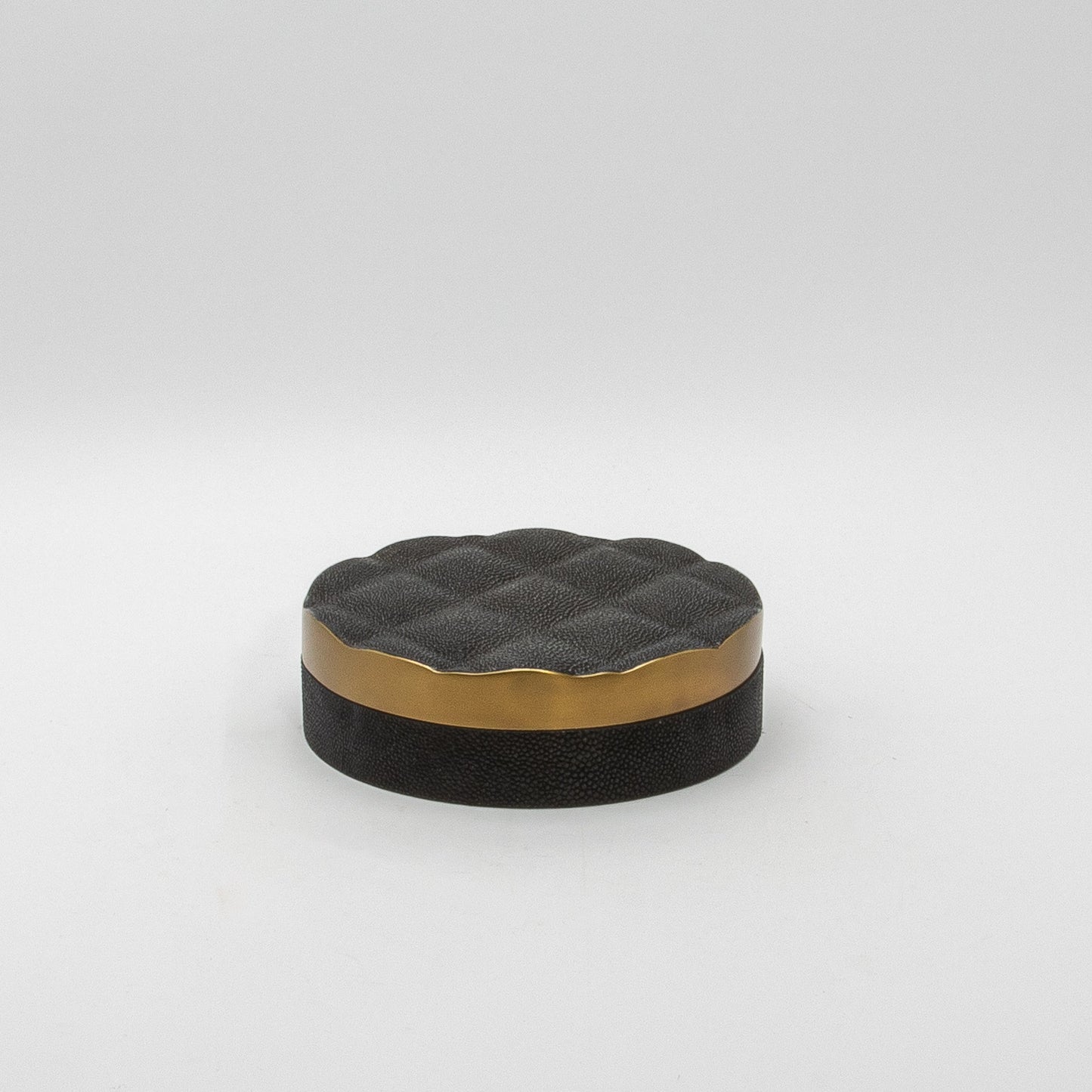 Set of 2 Quilted Boxes in Black Shagreen with Bronze Patina Brass by Kifu Paris