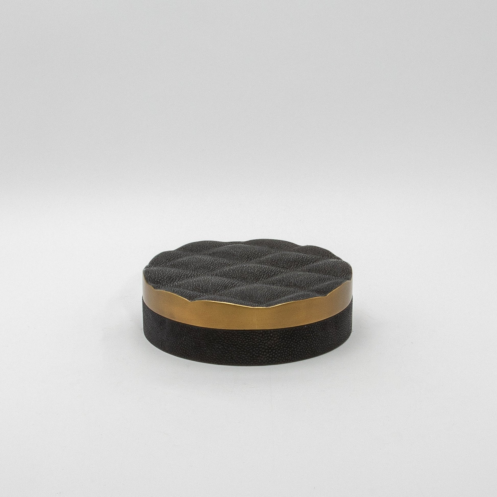 Set of 2 Quilted Boxes in Black Shagreen with Bronze Patina Brass by Kifu Paris