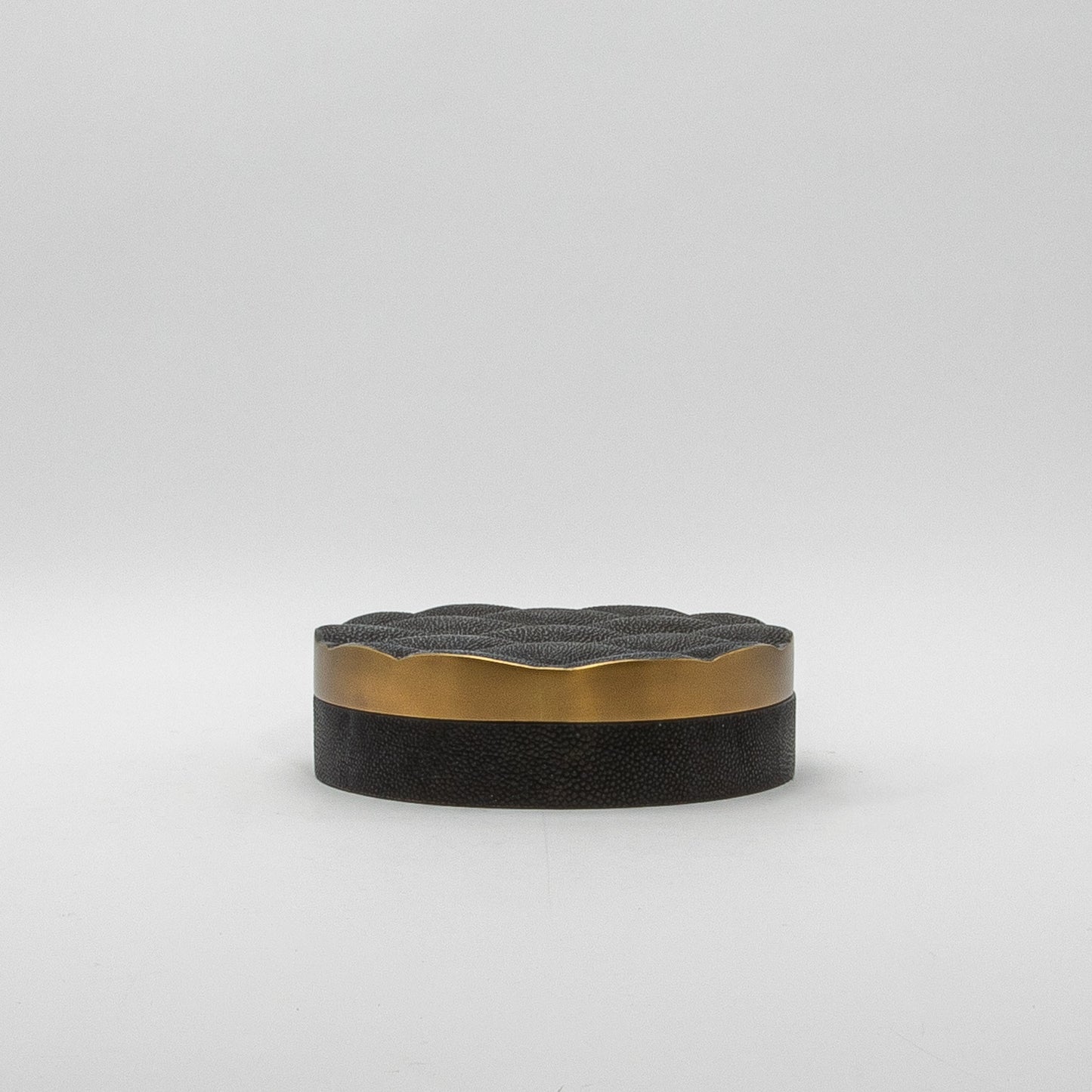 Set of 2 Quilted Boxes in Black Shagreen with Bronze Patina Brass by Kifu Paris