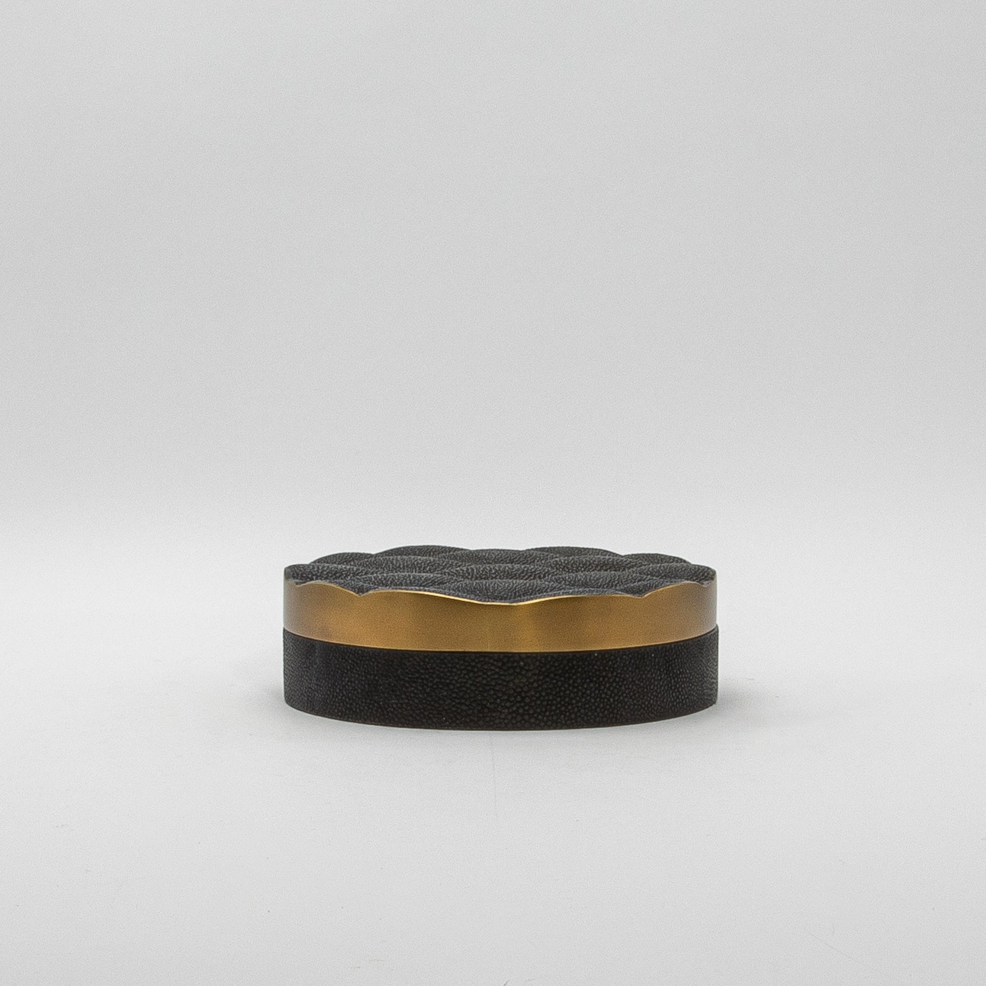 Set of 2 Quilted Boxes in Black Shagreen with Bronze Patina Brass by Kifu Paris