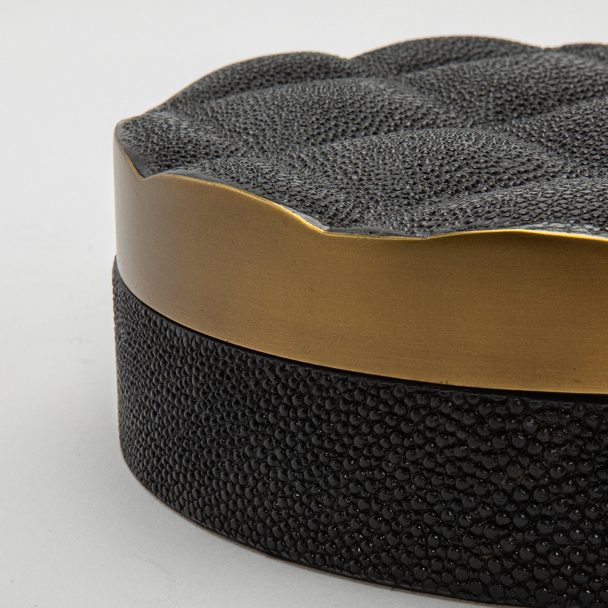 Set of 2 Quilted Boxes in Black Shagreen with Bronze Patina Brass by Kifu Paris